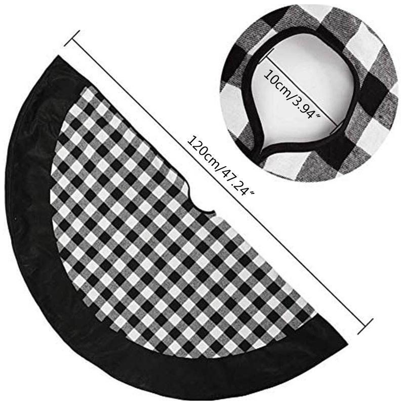 Christmas Tree Skirt Black & White Plaid Round Mat Xmas Tree Base Cover 47 Inch