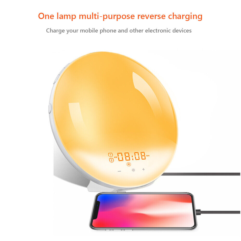 Smart Wake Up Light Digital Clock 7 Colors Sunrise Sunset FM Radio LED Lamp