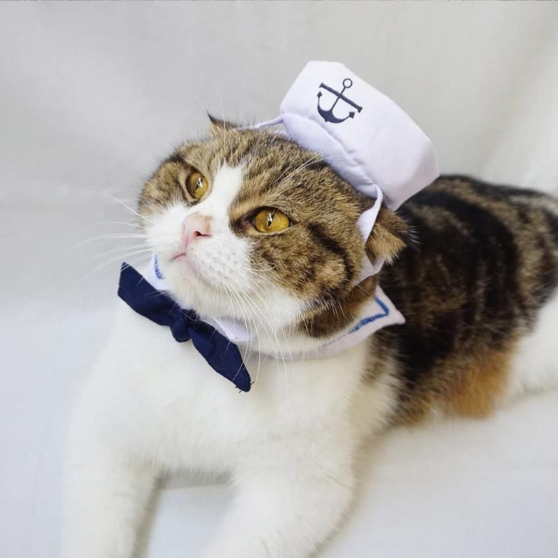 Pet Outfit Adjustable Dog Costume Cat Apparel Sailor-Suit Navy Hat with Shawl