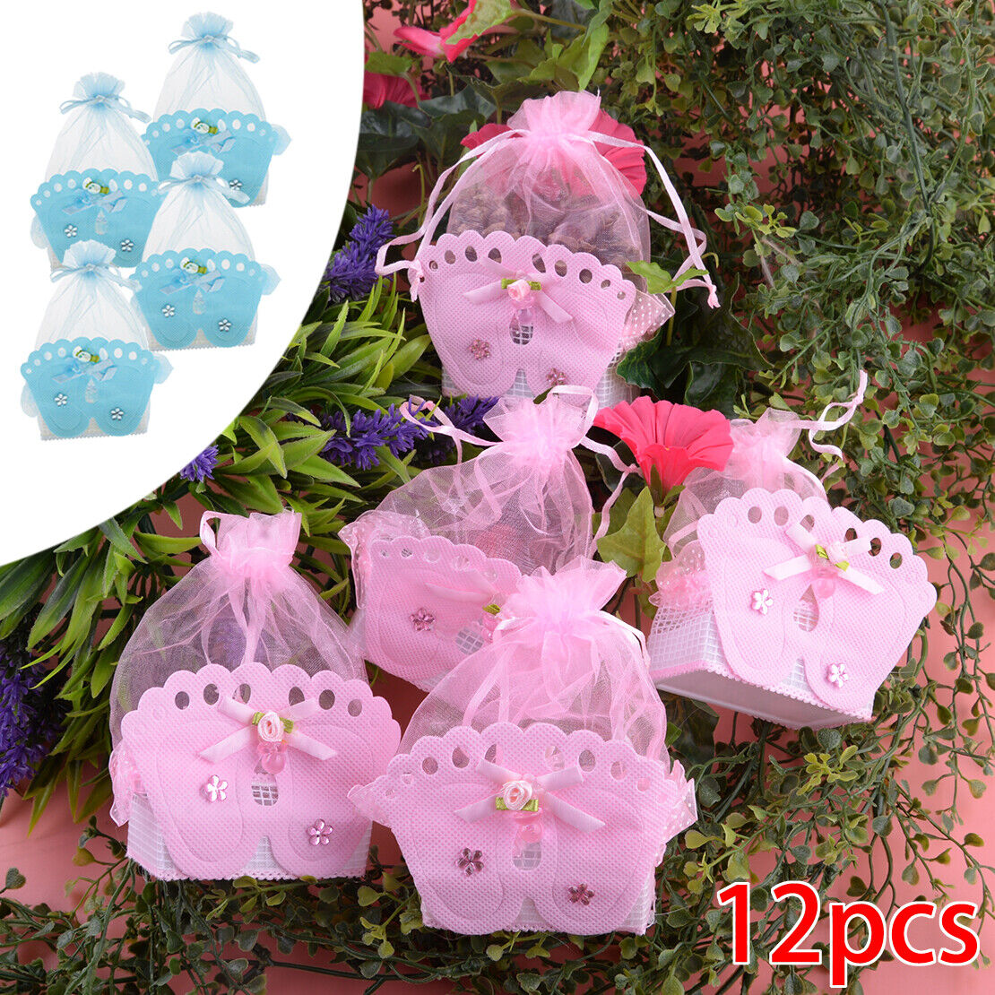 12x Baby Footprint Gift Box Girl Boy Baby Shower Birthday Candy Bags Favour