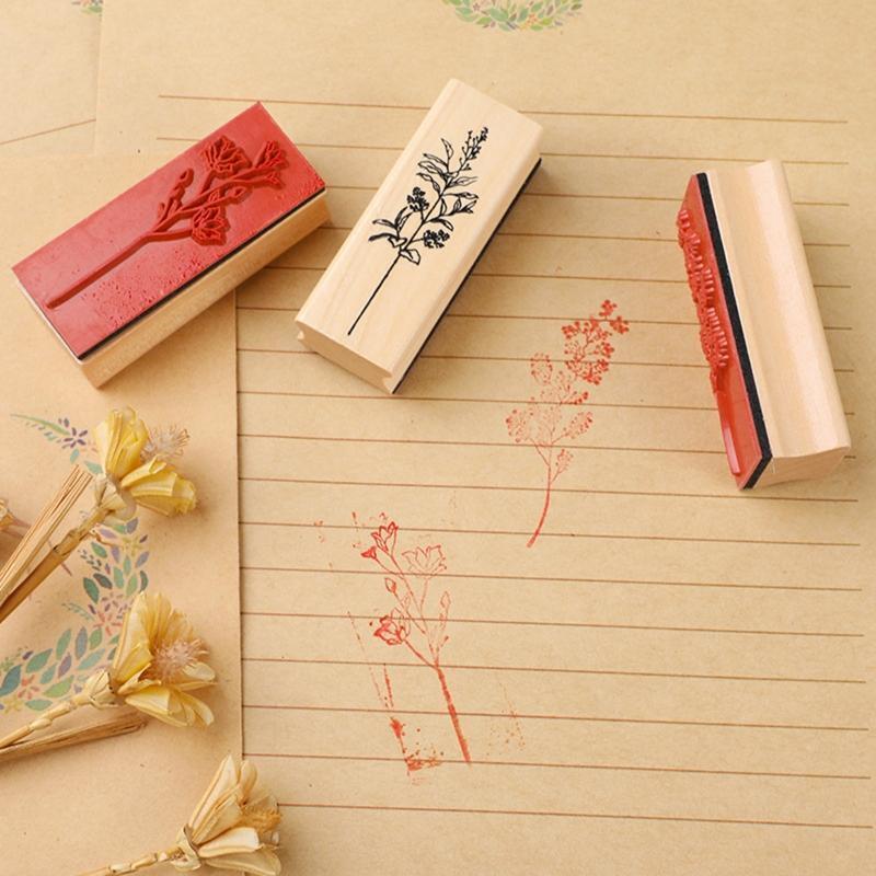 8 Pieces Wood Rubber Stamps Set  for DIY Crafts Diary Scrapbooking Card Making