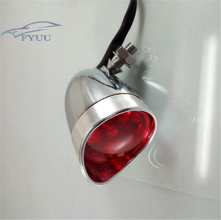 Tail Brake Light 12V Chrome Bullet Red Rear Stop Brake Metal Body Warning Lamp