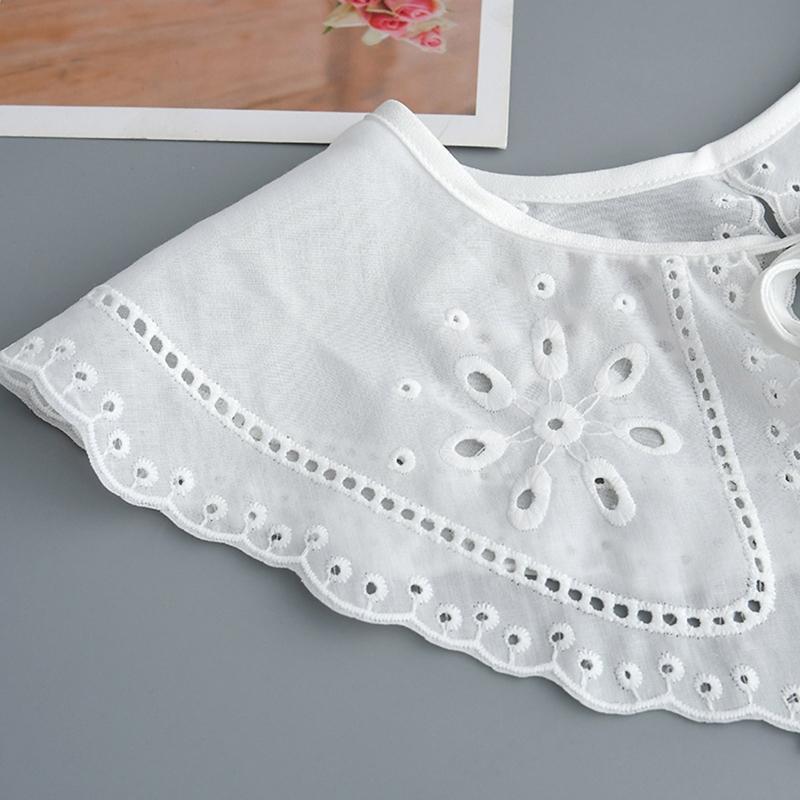 Women Hollow Dots Wavy Trim Detachable Collar Shawl Embroidery Breathable Scarf