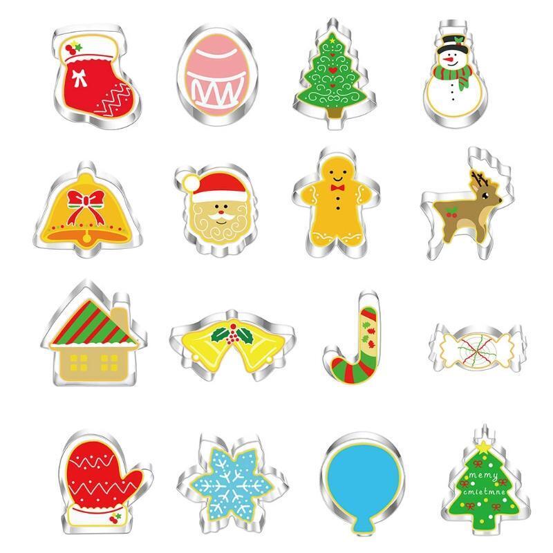 16 Pieces Cookie Moulds Christmas Cookie Cutters Biscuit Stamper Cookies Cutters