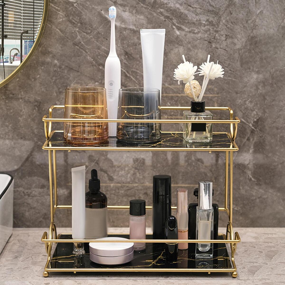 2 Tier Makeup Organizer Shelf Lipstick Perfume Tray for Bathroom Bedroom