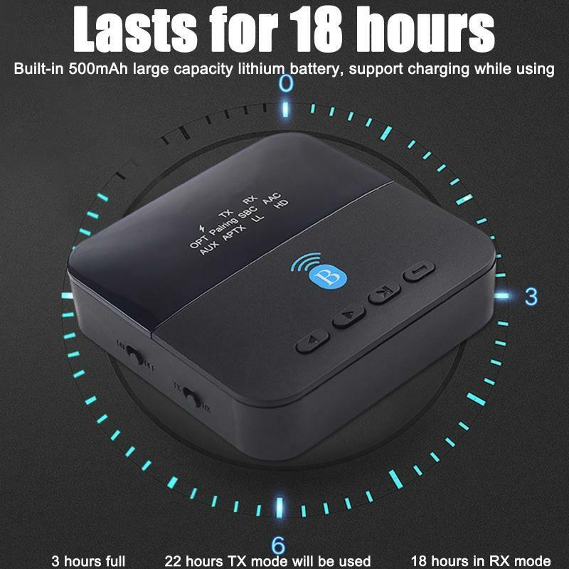 2-in-1 USB Adapter AUX Transmitter Receiver Long Battery Life for TV Car Speaker
