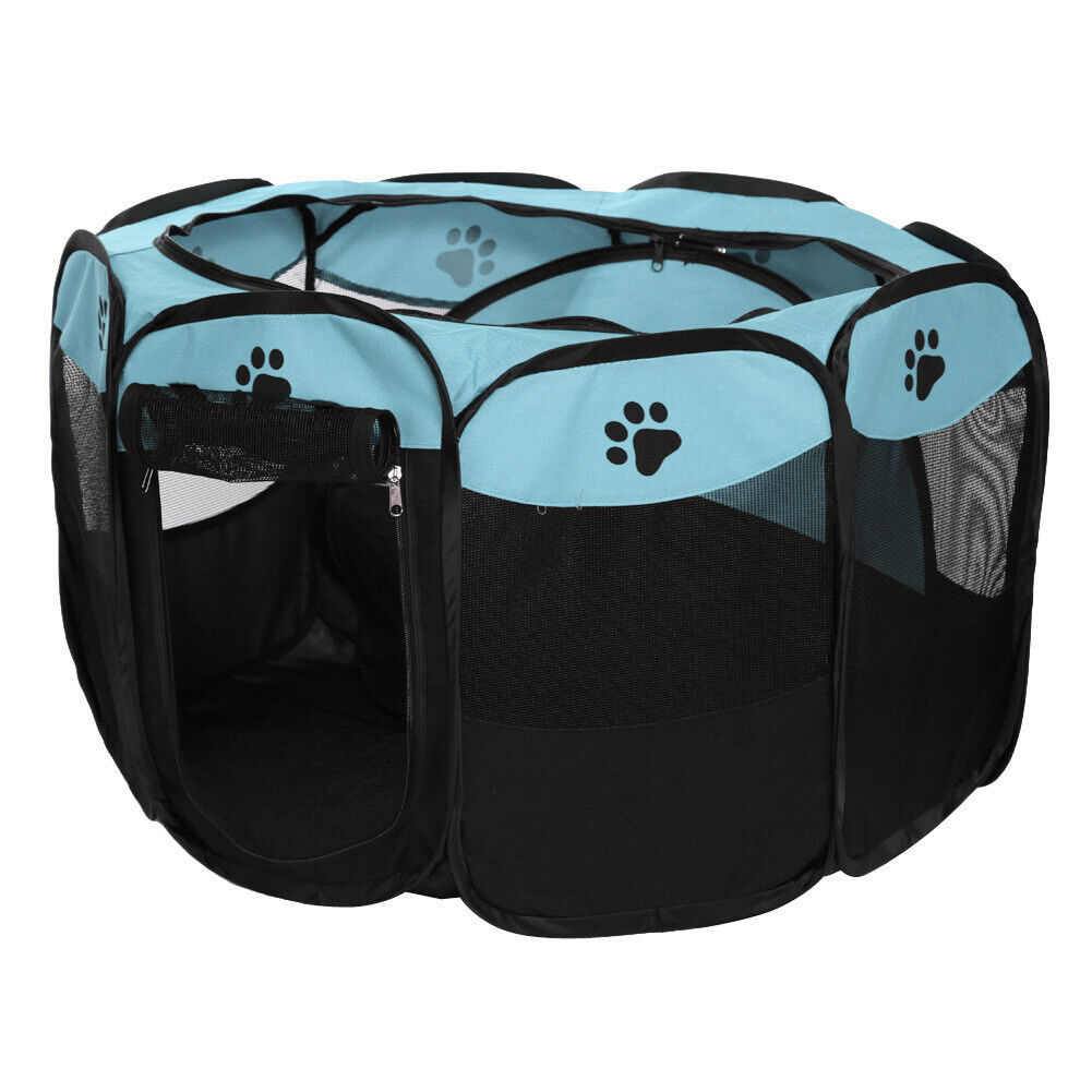 Claw Print Foldable Pet Cat Dog Tent House Guard Playpen Fence (Sky Blue)