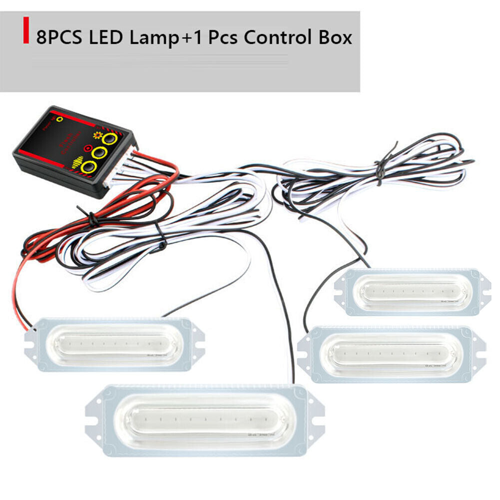 12V 1 to 4 COB LED Car Motorcycle Strobe Light Grill Flashing Lamp (White)
