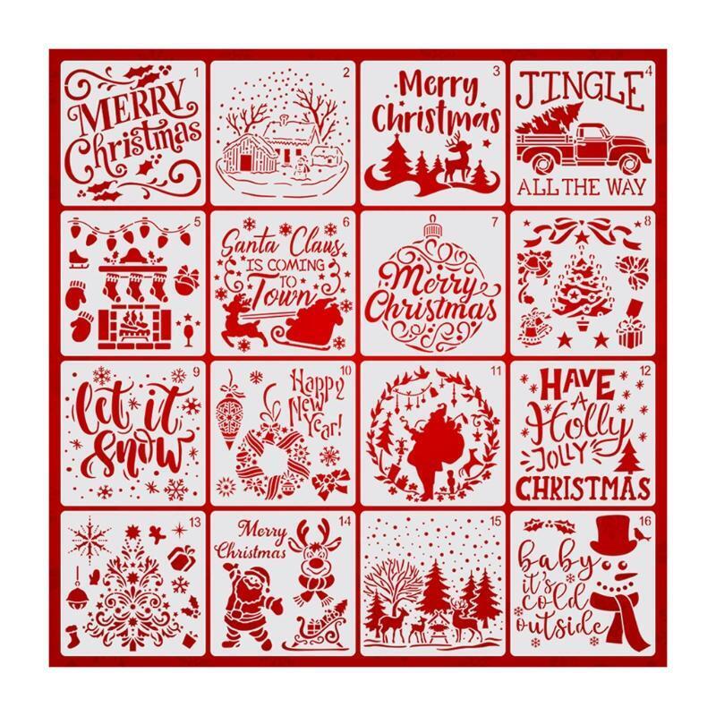 16 Pcs Painting Stencils DIY Christmas Decoration Drawing Stencil for DIY Decro