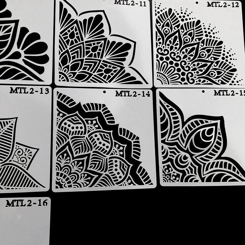 Painting Stencils 16 Sheets/set Quarter Mandala Tile Fabric Drawing Templates