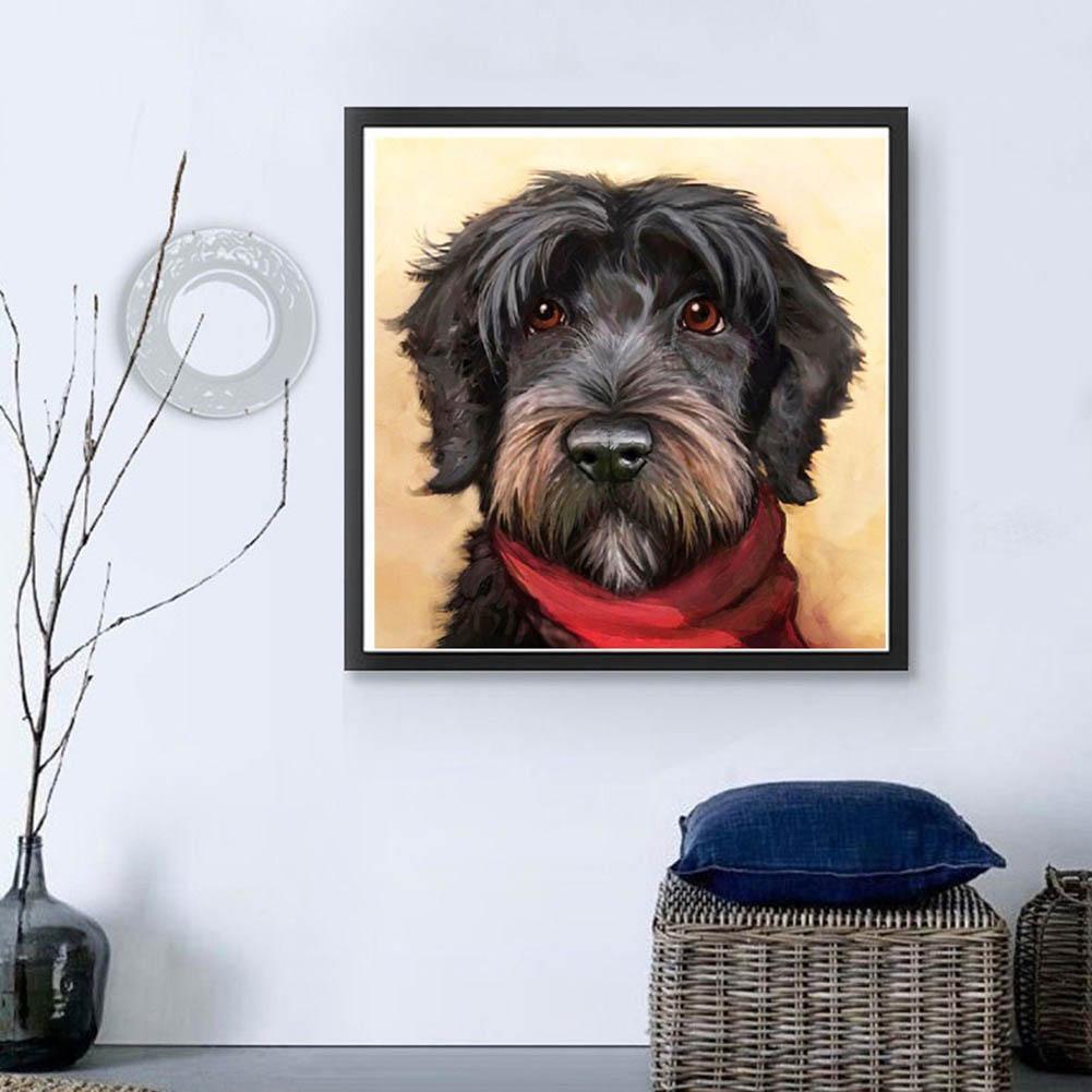 Black Dog 5D DIY Round Diamond Painting Embroidery Needlework Home Decor