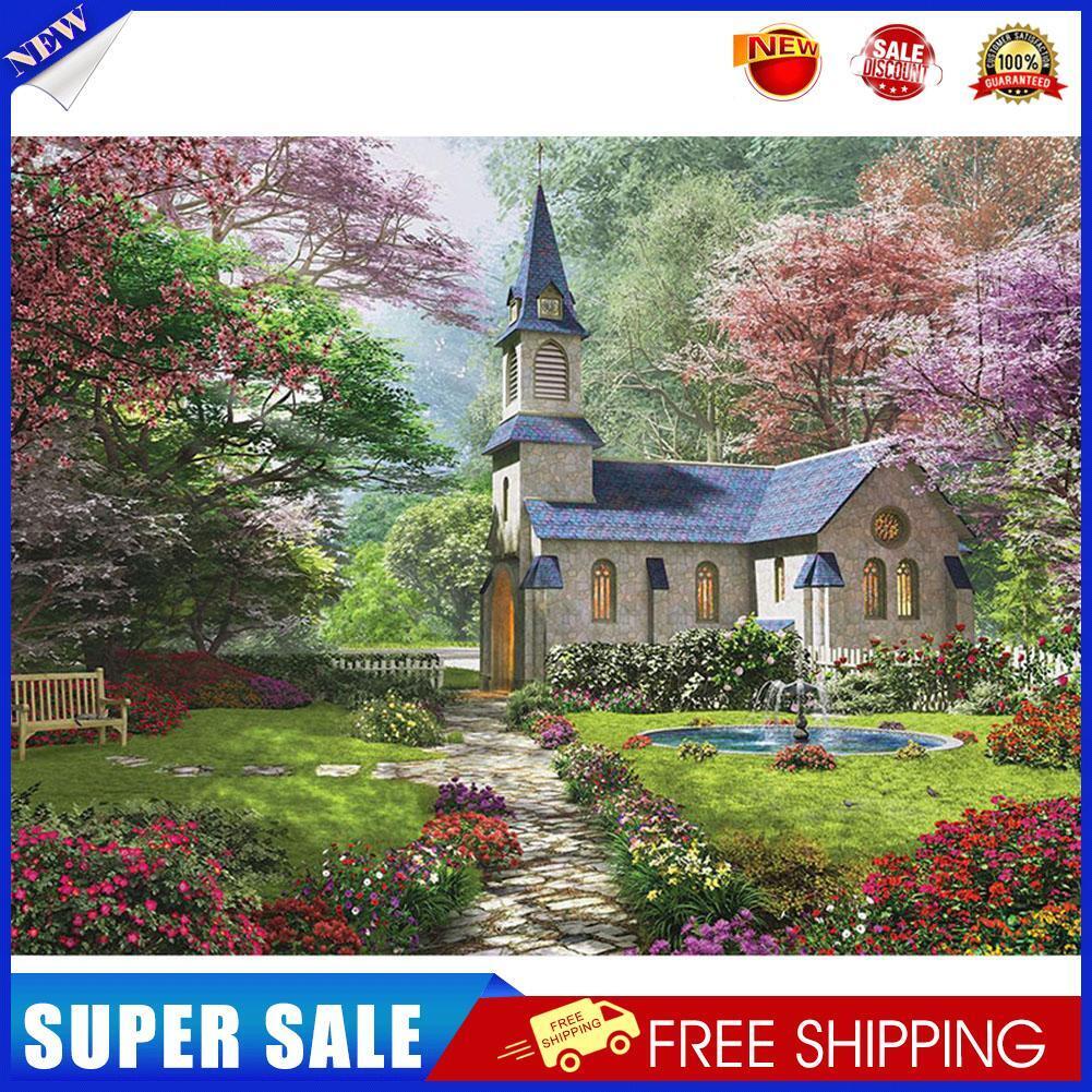 5D Full Round Diamond Painting Castle House Cross Stitch Mosaic Needlework