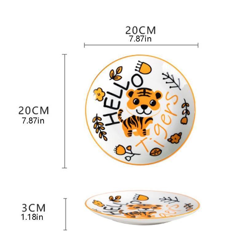 Cartoon Smiling Tiger Ceramic Dinner Plate Fun Animal Kids Fruit Dish Tableware