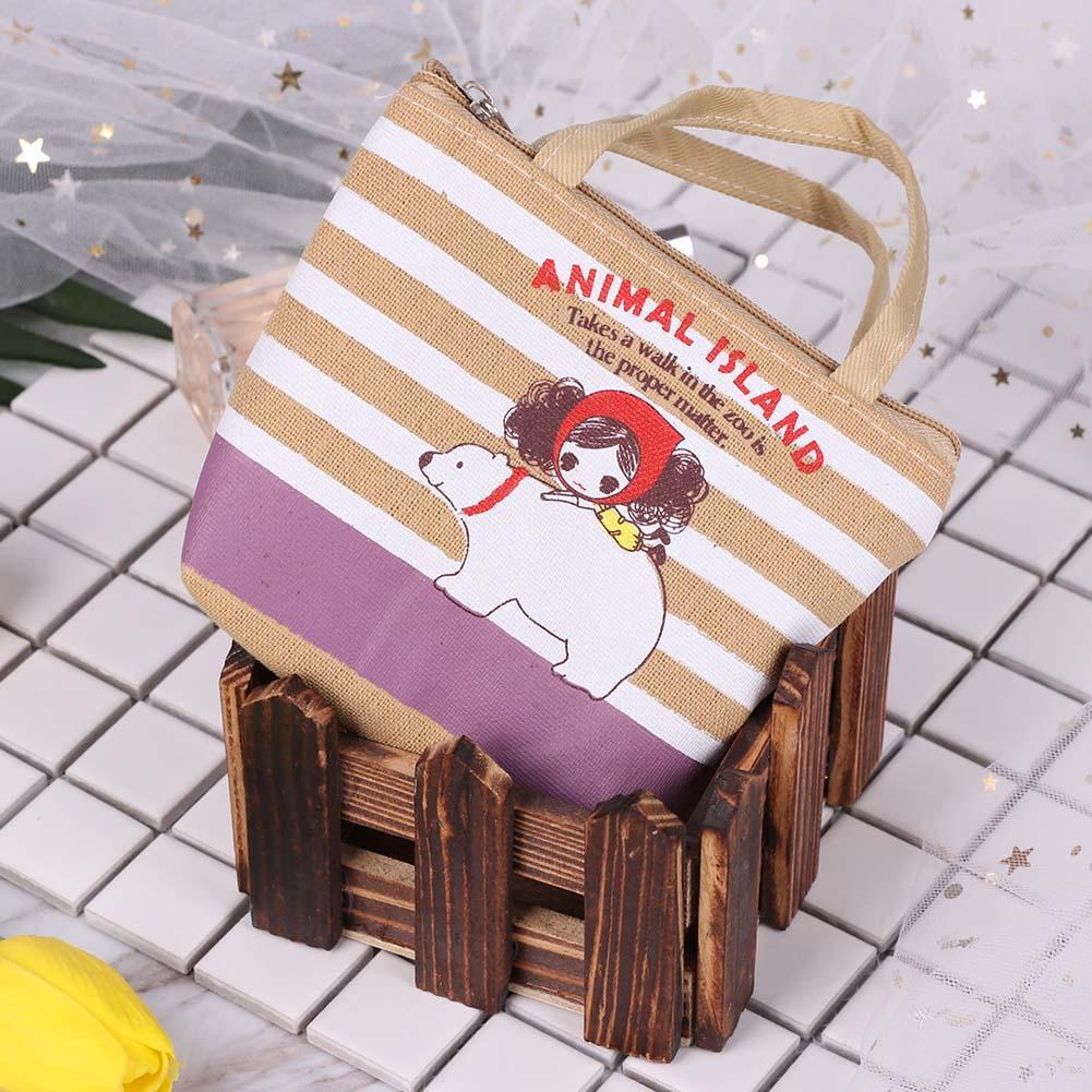 Woman Zipper Canvas Coin Purse Handbag Tote Pocket Money Bag (Polar Bear)