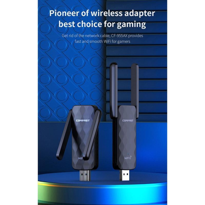 Wireless USB WiFi 6 Adapter for PC 802.11AX 1800Mbps Dual 2.4/5.8GHz Antennas