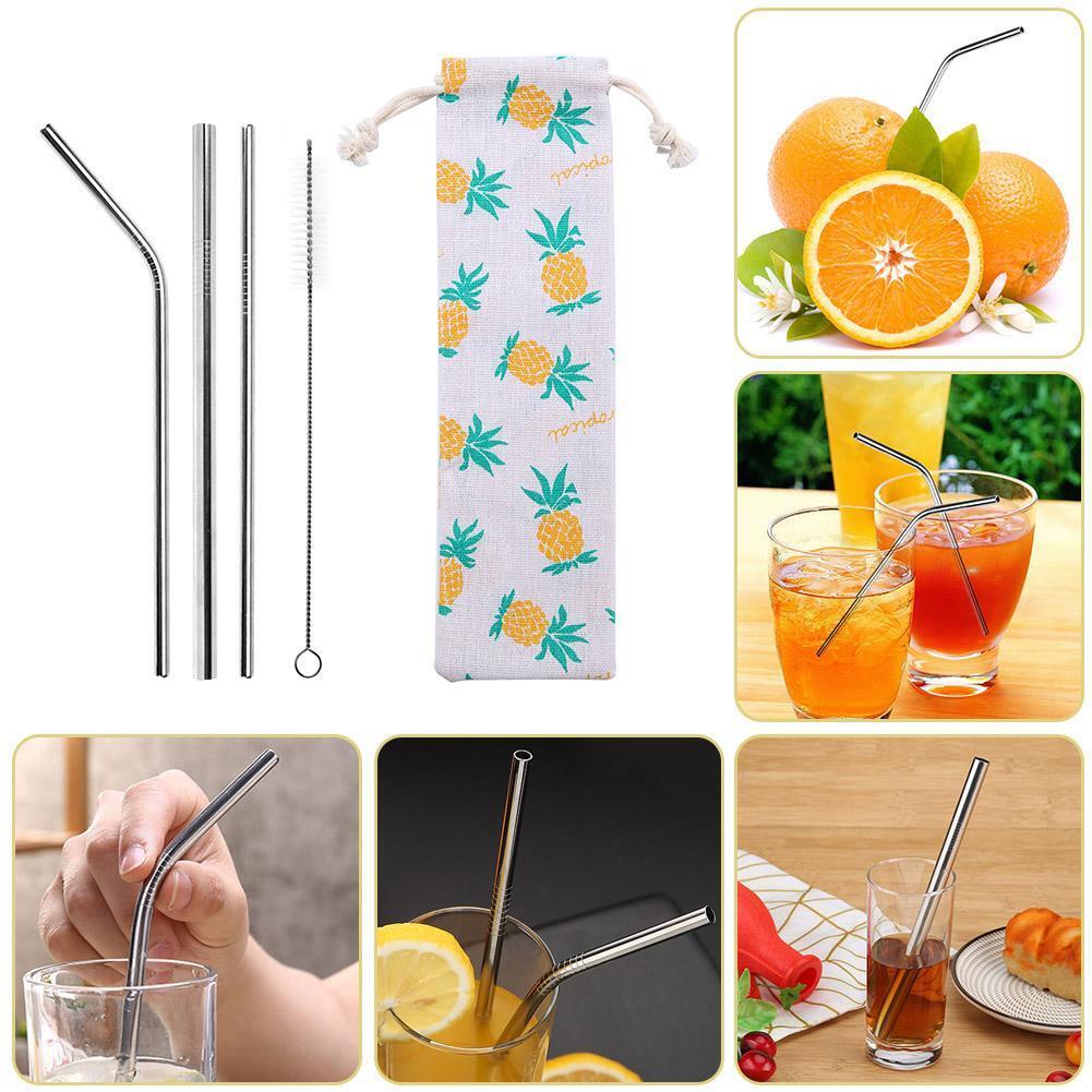 5pcs Stainless Steel Drinking Straw+Cleaner Brush Coffee Tool (Pipette-A)