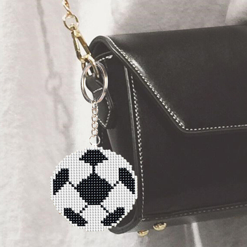 DIY Full Beads Football Printed Cross Stitch Embroidery Keychains Pendants