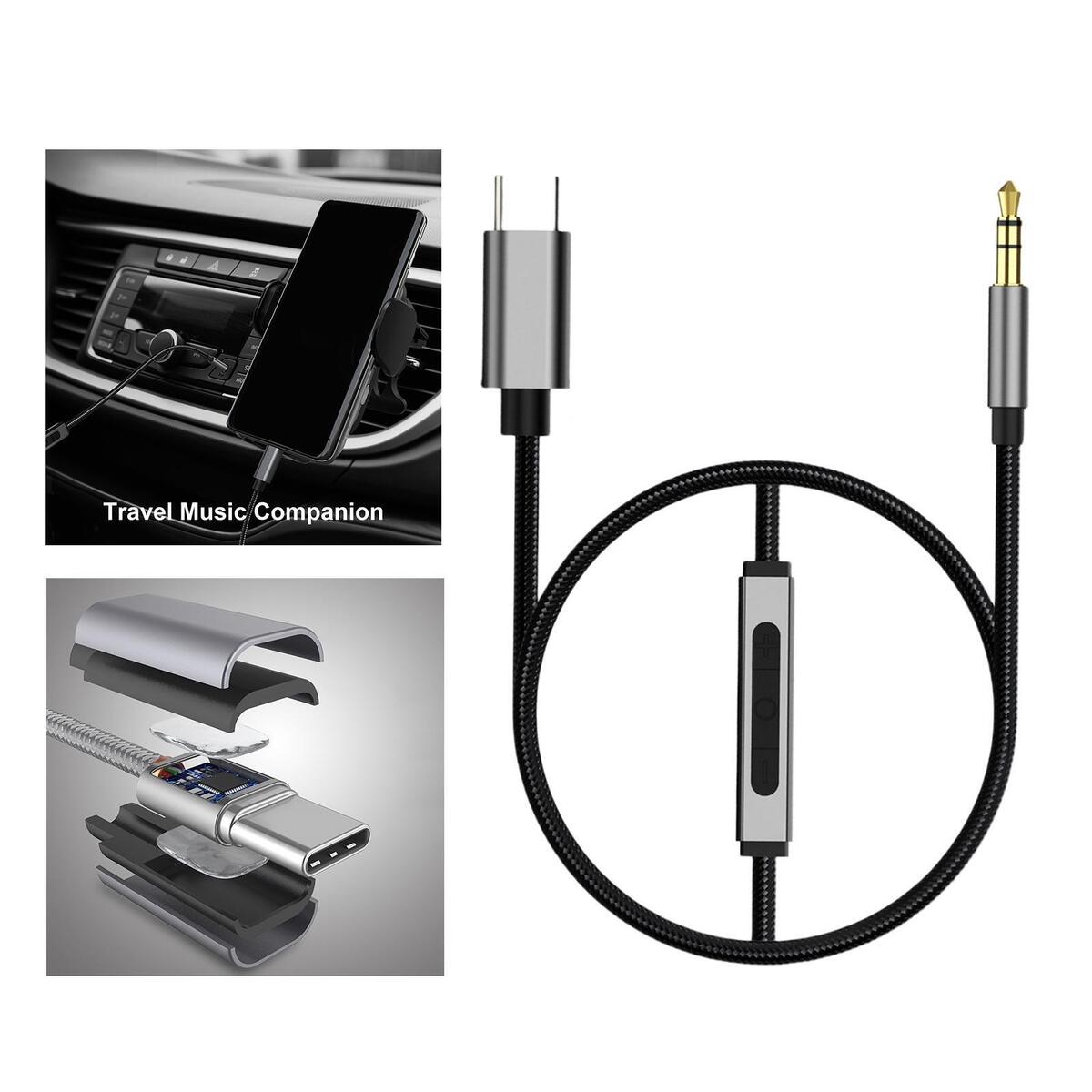 USB C to 3.5mm Audio AUX Cable Dongle Cable Cord HiFi Sound DAC Chip for Car