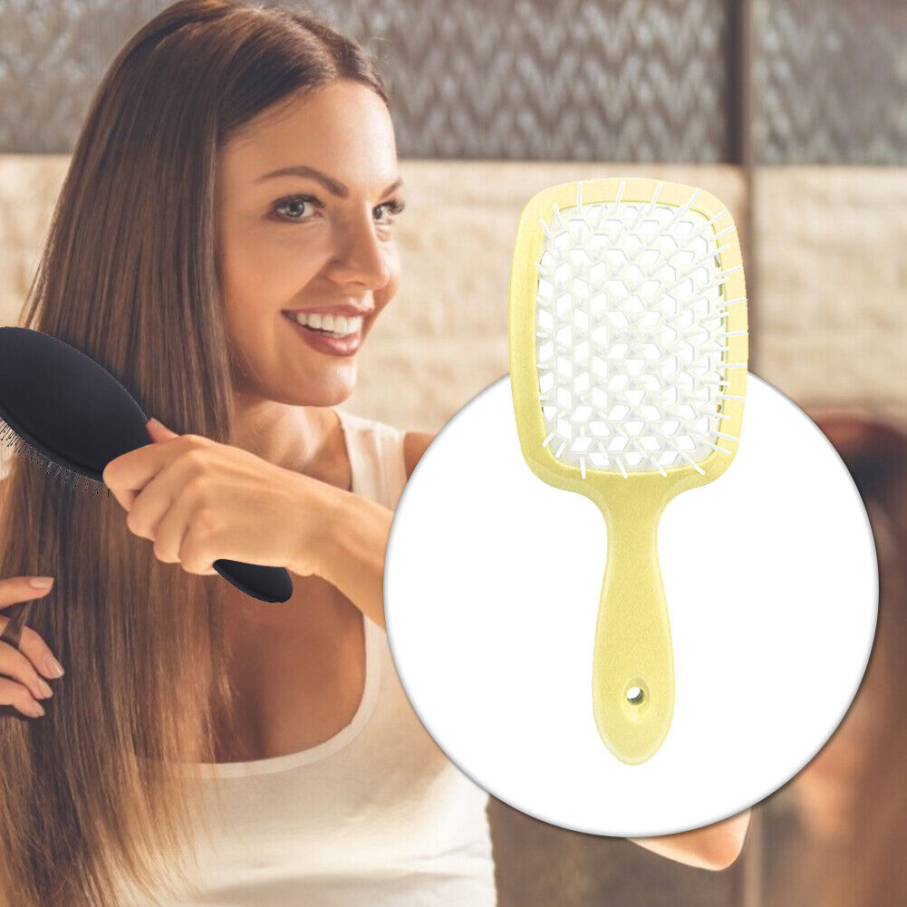 Hollow Detangling Hairdressing Comb Wet Dry Hair Scalp Plate Combs (Yellow)
