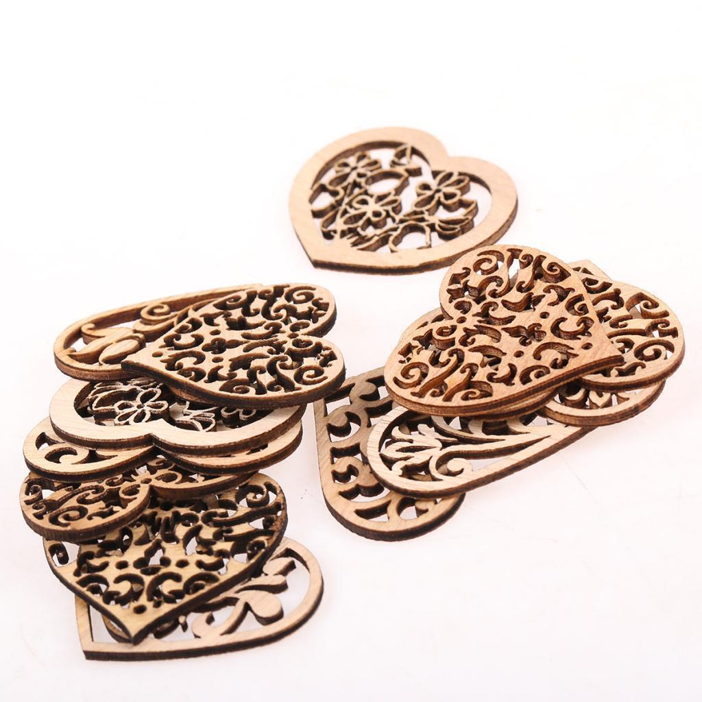 8 Pieces Unfinished Wood Hollow Heart Shape Wooden Plaque Embellishments