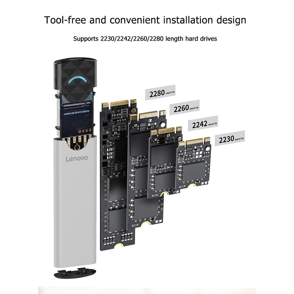 Lenovo M-02 M.2 SSD Case NVMe B Key to USB 3.1 Gen 2 Type C SSD Enclosure