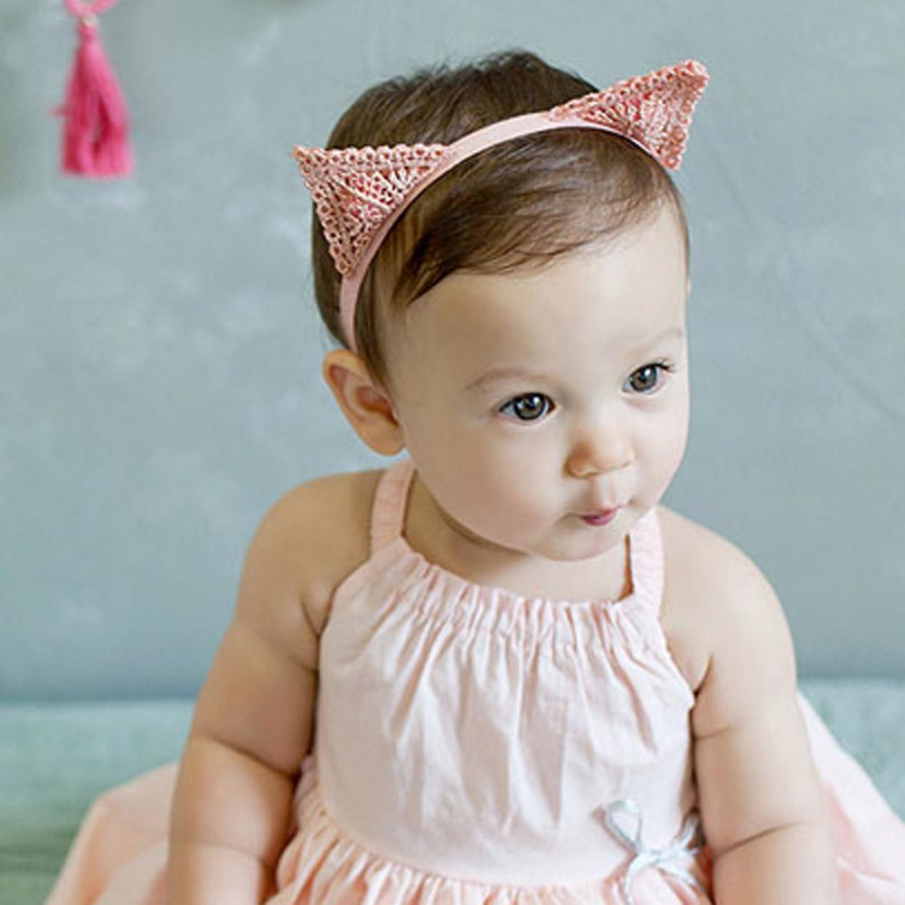 Baby Headband Cat Ears Headband Delicate Lace Children Hair Ornaments(Pink)