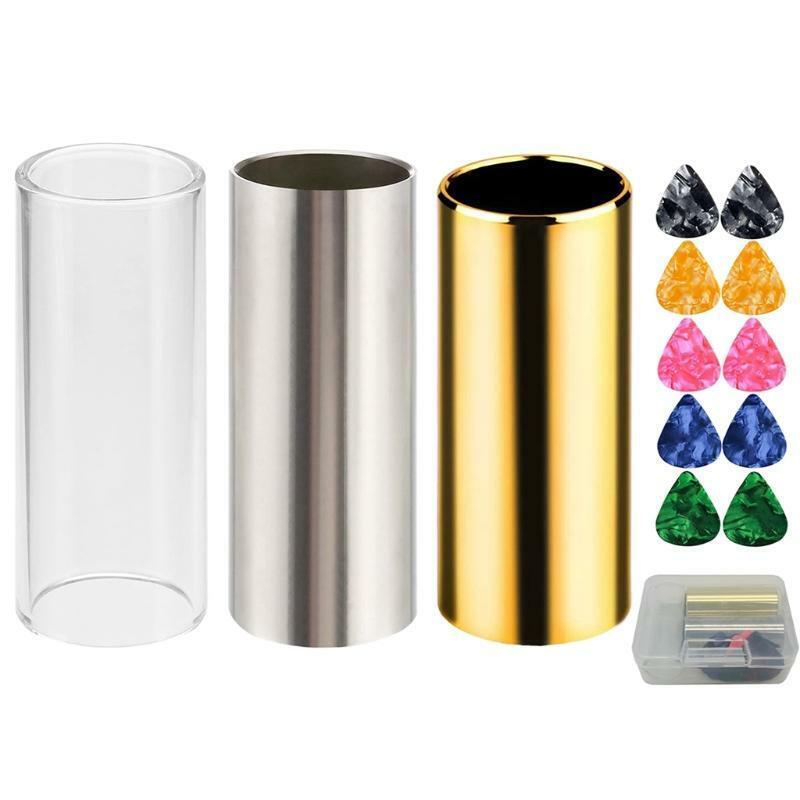 Set of 3 Stainless Steel/Glass Guitar Slide Guitar Finger Protector with Box Set