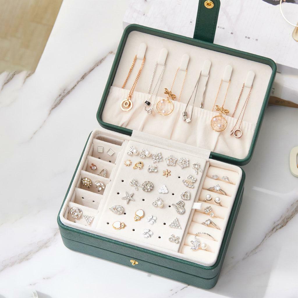 2Pcs Doubel Layer Jewelry Storage Boxes Studs Earrings Ring Watch Large