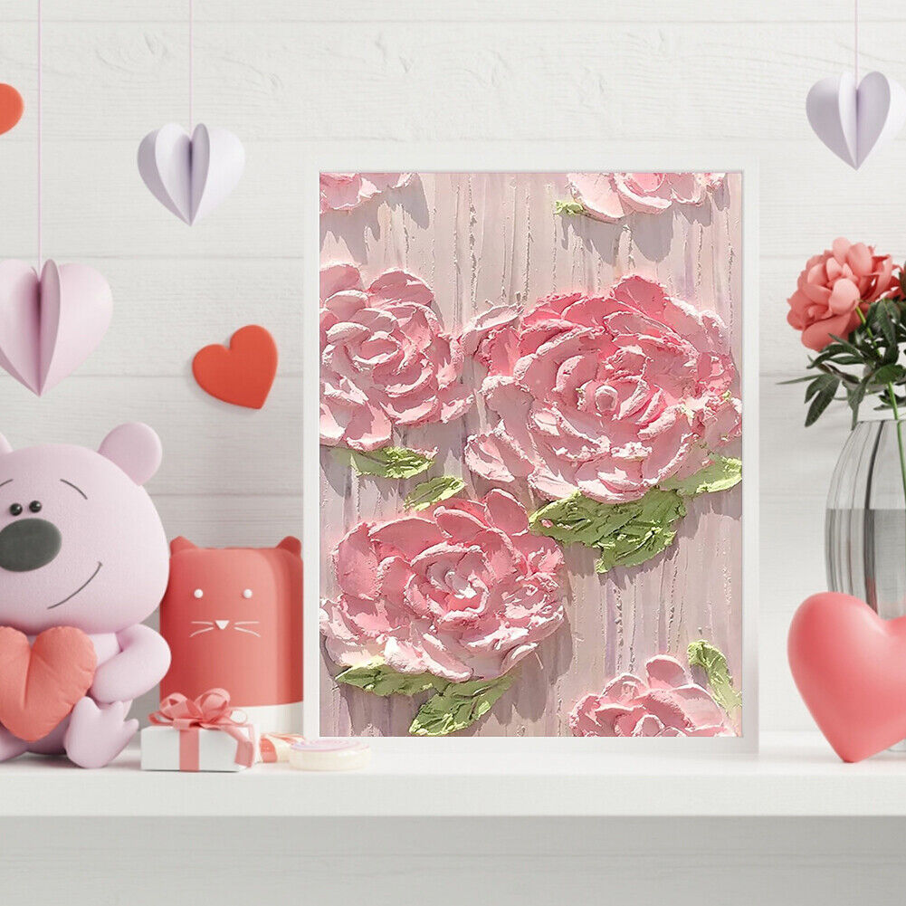 Pink Flowers Oil Painting By Numbers Kit DIY Frameless Picture On Canvas