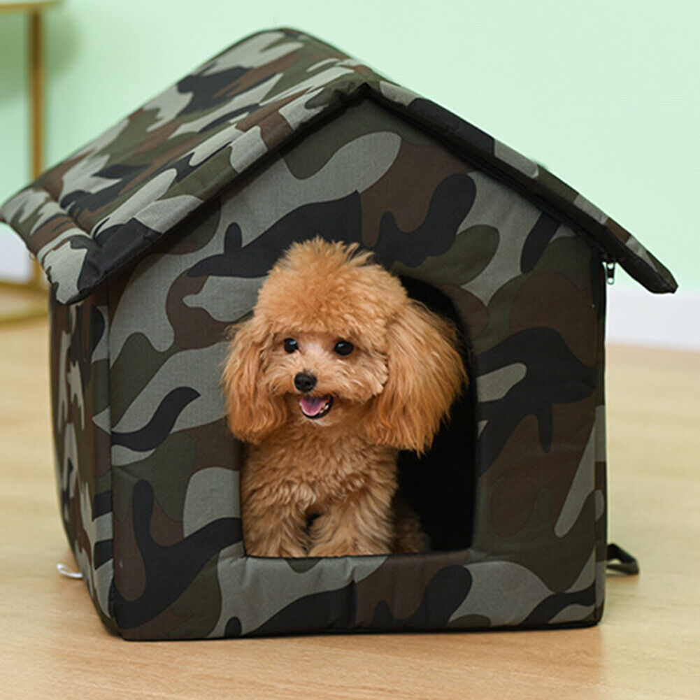 Waterproof Oxford Dog Cat Kennel Bed Sleep Tent House (Green Camouflage S)