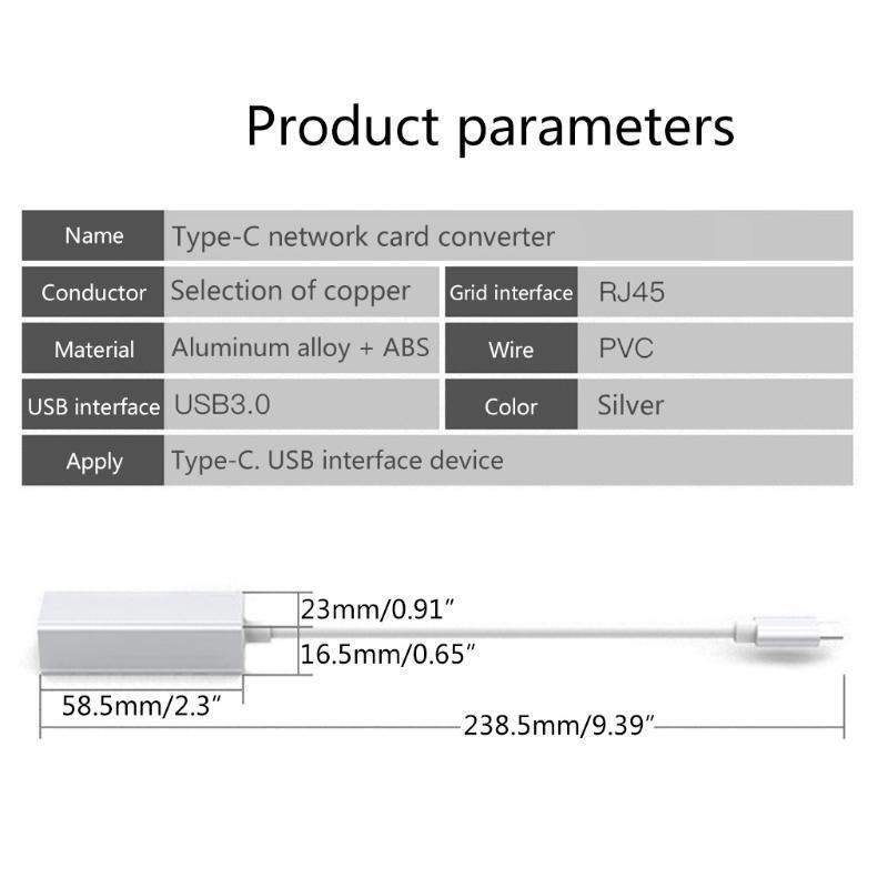 Audio Typec Male To Rj45 Adapter Cable USB C to Ethernet Adapter