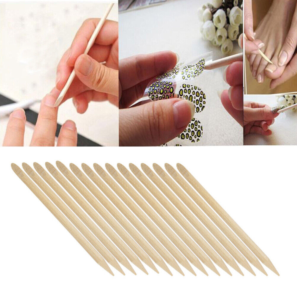100pcs Double End Nail Art Wood Stick Cuticle Pusher Pedicure Manicure Tool