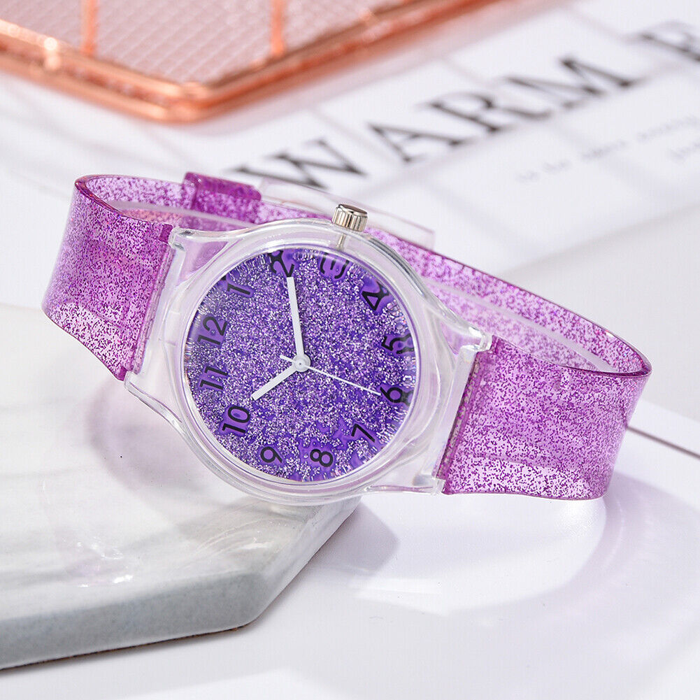 Shiny Candy Jelly Women Silicone Strap Glitter Quartz Analog Watch (Purple)