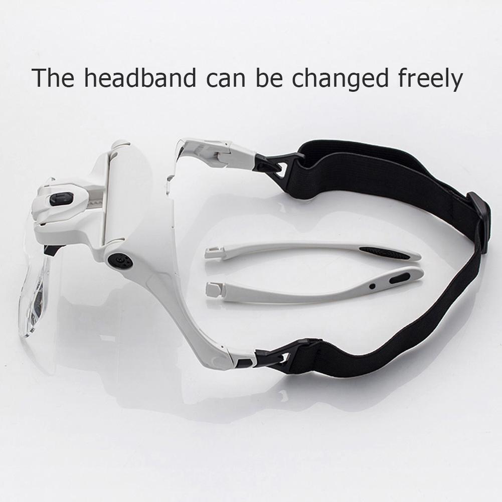 Adjustable 5 Lens Loupe 2 LED Light Headband Magnifier Magnifying Glass