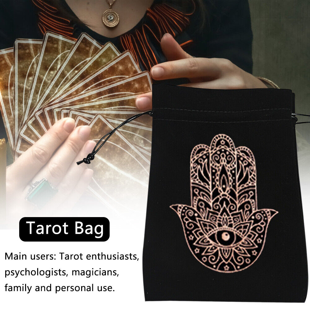 Velvet Tarots Card Bag Drawstring Mini Jewelry Dice Bag (Black Hand of God)