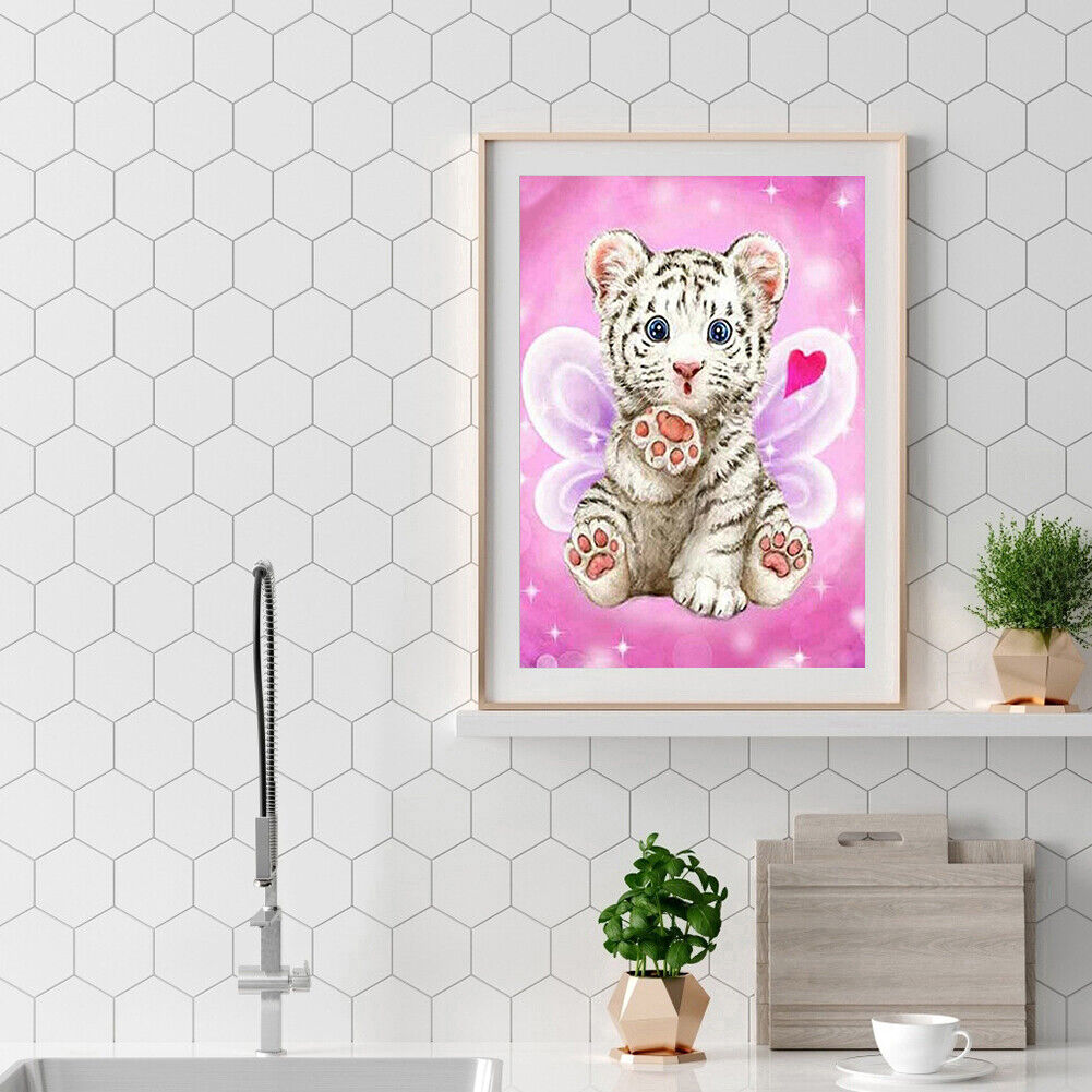 Cartoon Tiger Full Drill Round Diamond Painting DIY Mosaic Kit for Bead Art