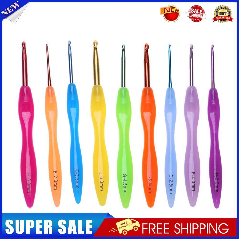 9pcs/lot Tool ABS Rainbow Plastic Handle Alumina Crochet Needle