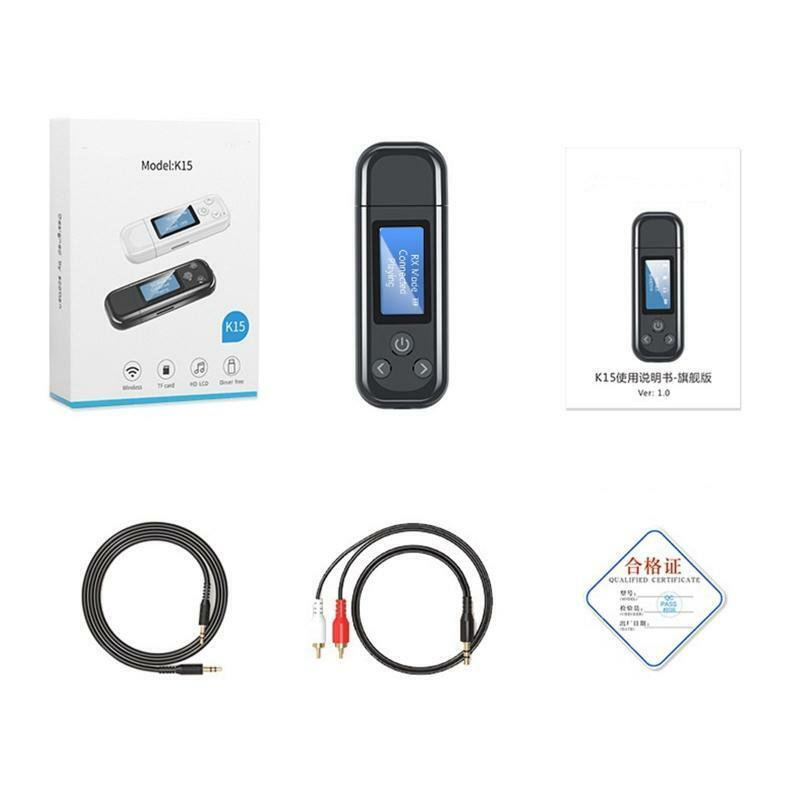 BT5.0 USB Music Receiver Transmitter for PC Car Audio AUX 3.5 Adapter TF Display