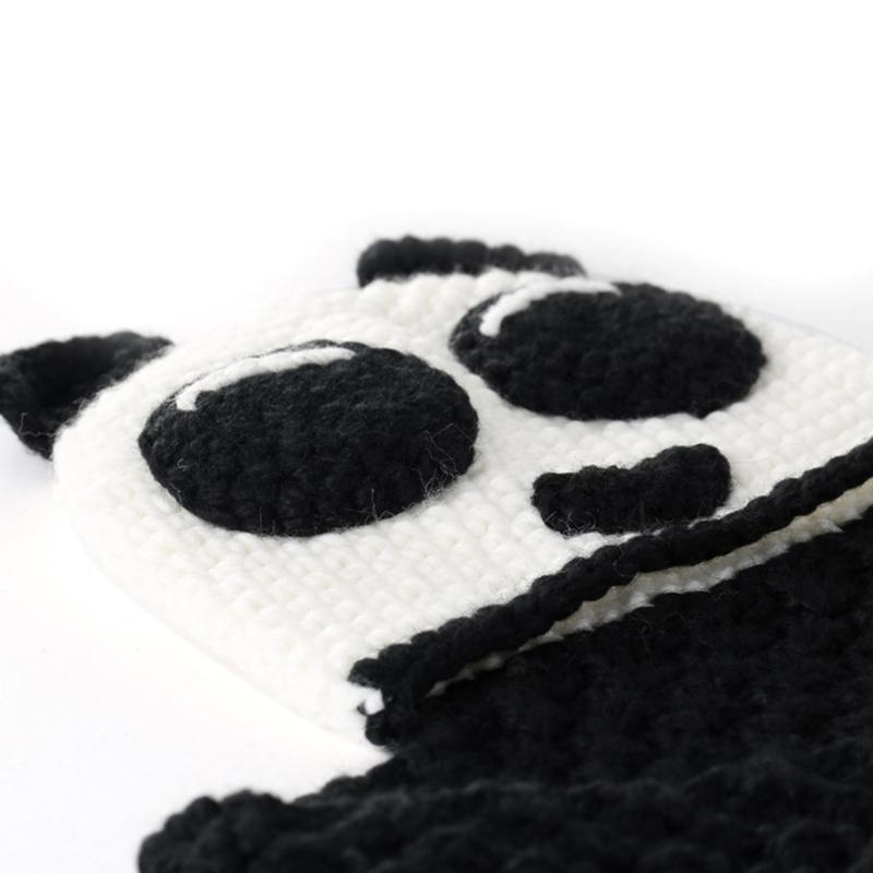 Boys Knitted Hat and Scarf Winter Color Matching Warm Fashion Panda Shape Scarf