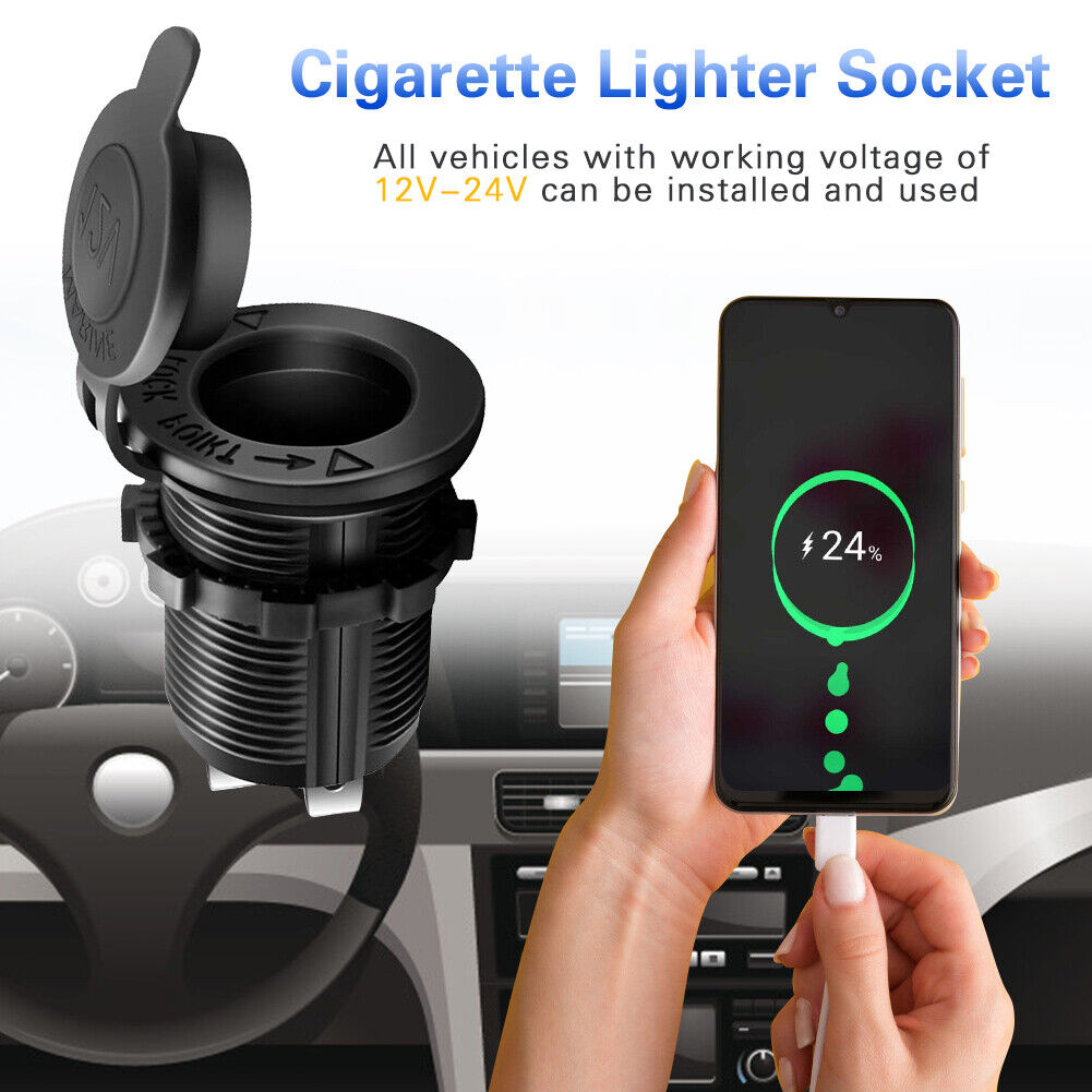 Car Marine RV 12V Cigarette Lighter Socket Power Outlet with Wire DIY Kit