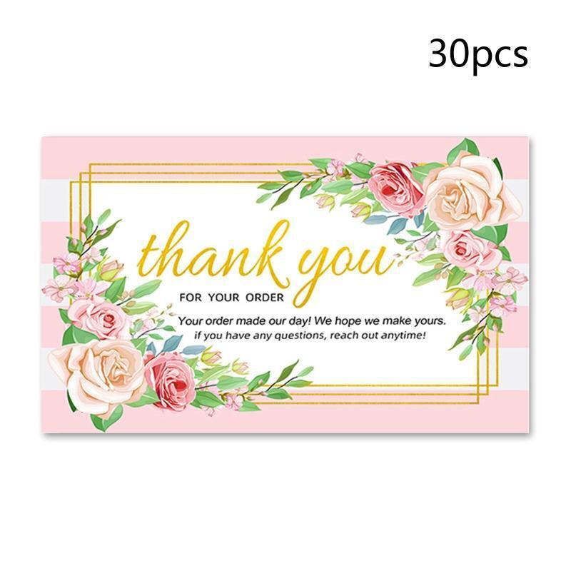 30pcs Rose Flower Thank You Cards Romantic Message Card Insert Card for Retail