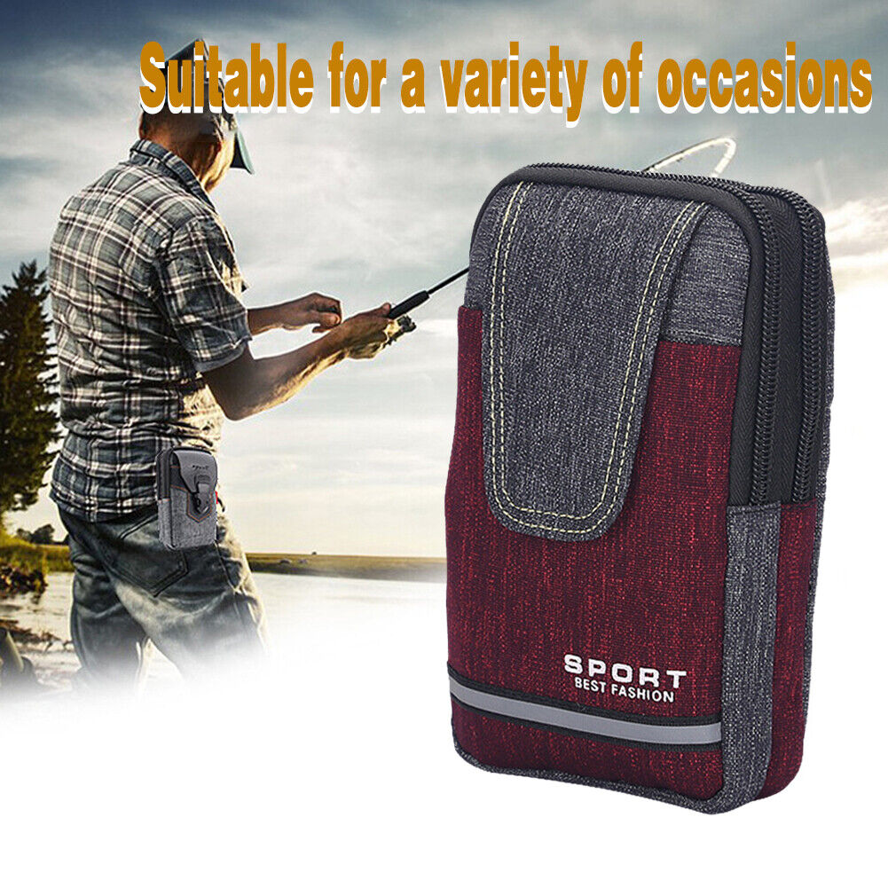 Men Oxford Cloth Belt Bags Zipper Reflective Striped Fanny Pack (Wine Red)