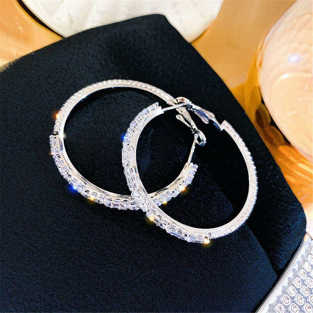 Elegant Zircon Round Hoop Earrings Drop Dangle Stud Round Shape Crystal