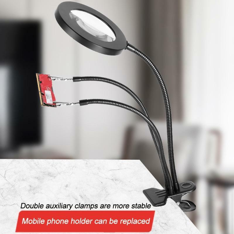 3 Light Modes 10 Brightness Levels 360° Magnifying Light Clip LED Magnifier Lamp