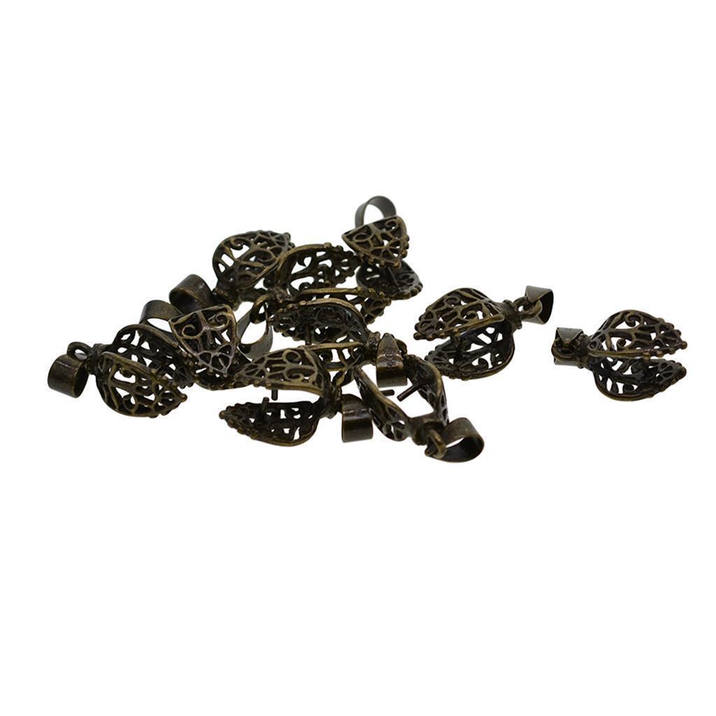 10 Sets 24mm Bronze Filigree Pendant Pinch Clip Jewelry Bails Connectors