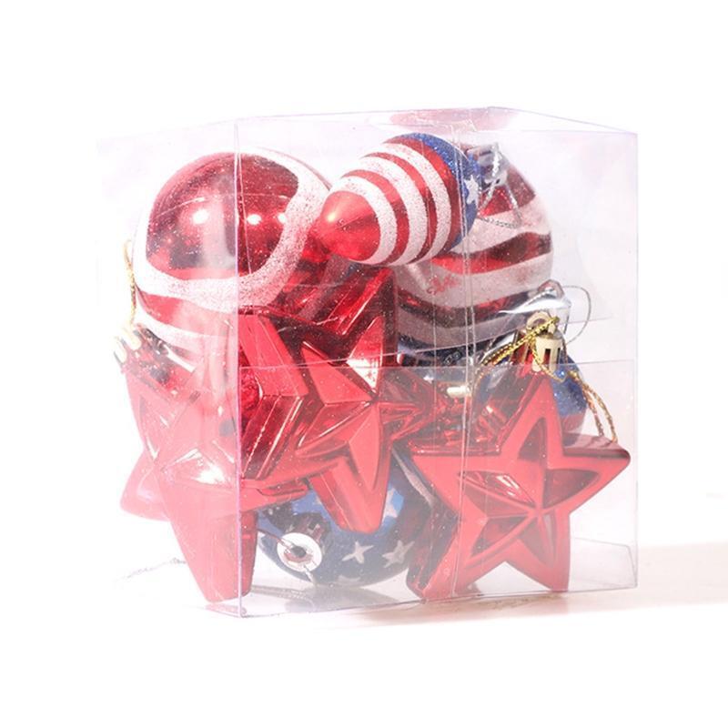 9pcs 4th of July Ornaments for Tree Blue Red White Star Ball Bulb for Labor Day
