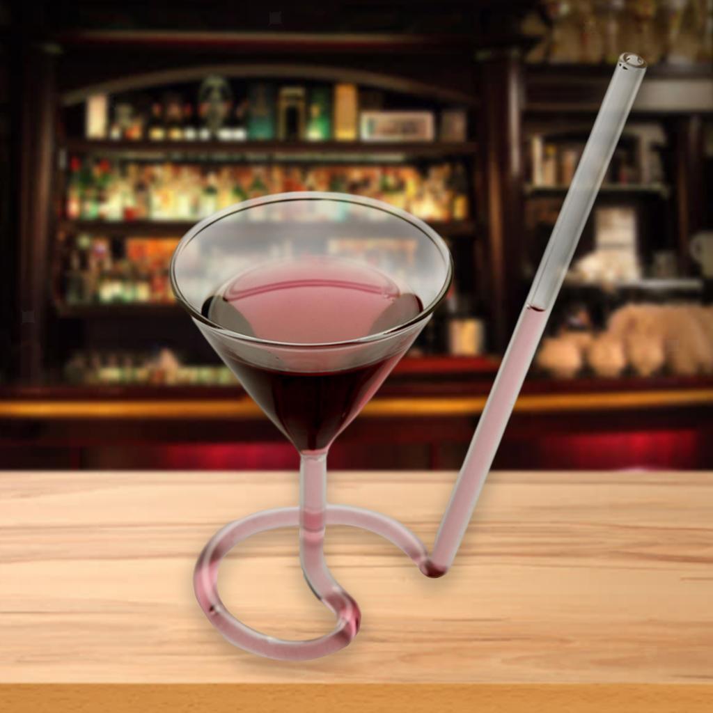 2 Piece Cocktail Glass Cup w/ Long Straw Juice Wine Cup Drinkware Tumblers