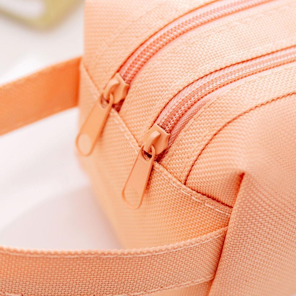 Simple Color Canvas Pencil Case Large Capacity Zipper Stationery (Pink)