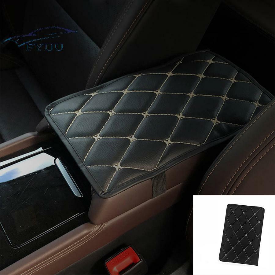 11.5 x 6.7" Black-White Line Center Console Box Armrest Trim Pad W/ Elastic Band