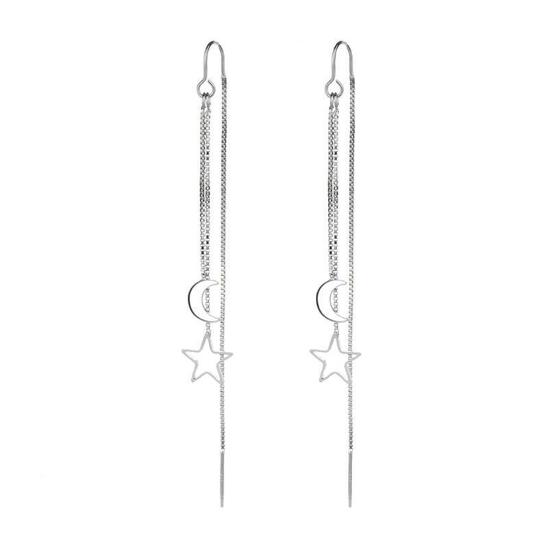 High Polished Graceful Earrings for Girls Women Long Chain Star Moon Ins